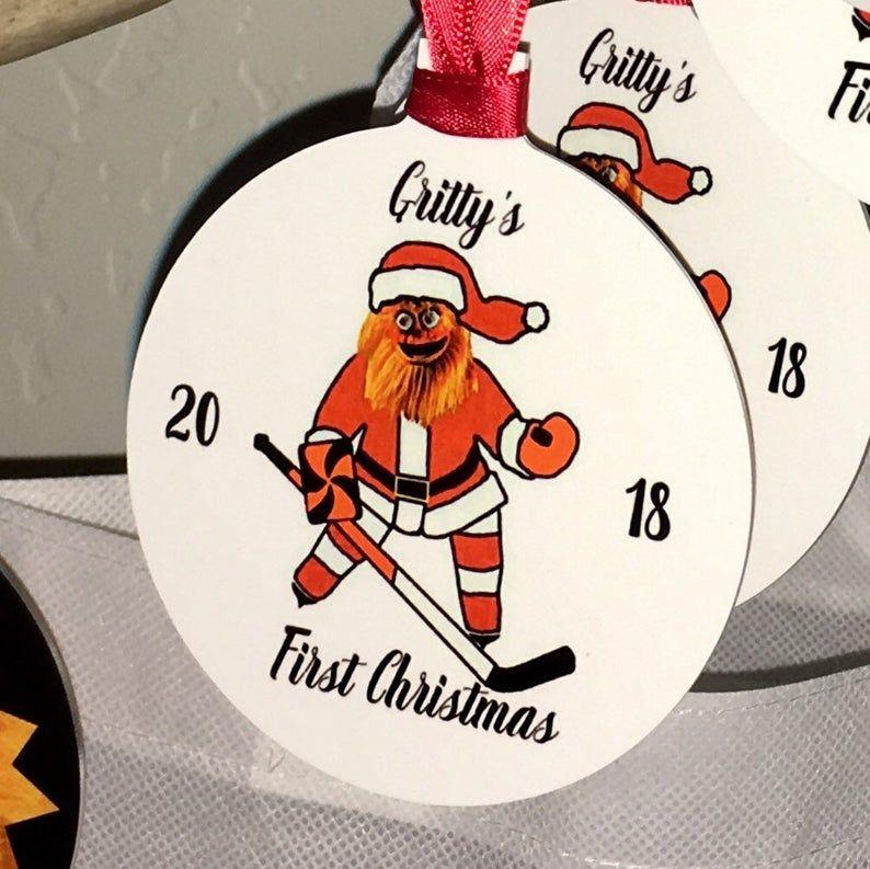 Gritty's Logo - GRITTY'S FIRST CHRISTMAS 2018 round shaped ornament 3 round aluminum printed both sides red ribbon for hanging