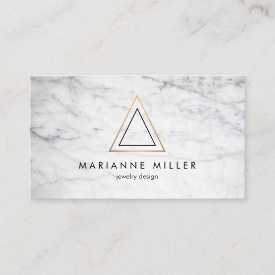 Triangle Logo - Edgy Rose Gold Triangle Logo White Marble Business Card