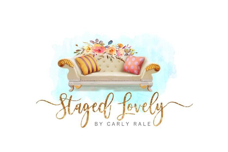 Sofa Logo - Sofa Logo, Couch logo, Staging logo, Home staging logo, Stager logo, Pillows logo, Floral logo, Flower logo, Gold text logo, Watercolor logo