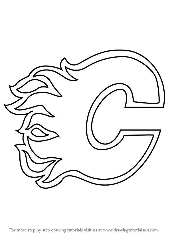 Flames Logo - Learn How to Draw Calgary Flames Logo (NHL) Step by Step : Drawing ...