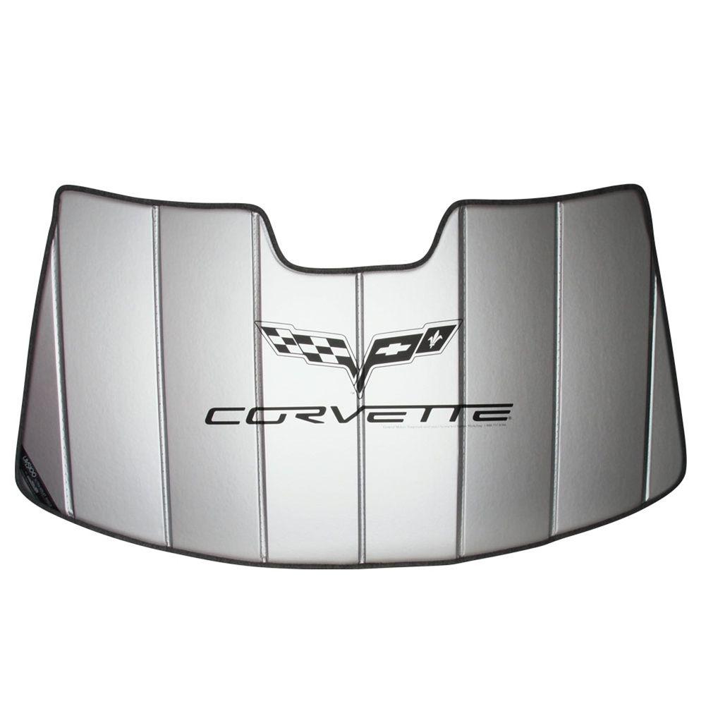 C6 Logo - 2005 - 2013 C6 Corvette Logo Accordion Style Sunshade - Insulated Silver