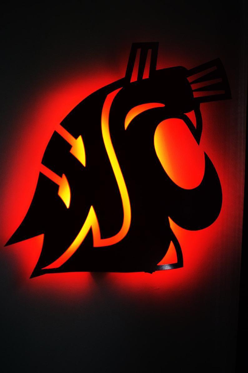 Cougars Logo - Washington State Cougars Logo Backlit Floating Metal Wall Art