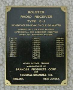 Kolster Logo - Details about Vintage Brandes Kolster Radio Receiver Type 6-J Brass Emblem  Nameplate Badge