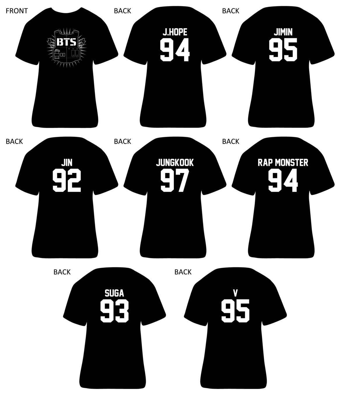Jin Logo - BTS LOGO JERSEY T Shirt (Select Member) K Pop J Hope Jimin Jin Jungkook Rap Monster Suga V