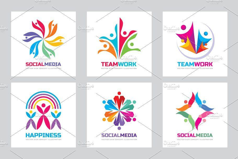 Freindship Logo - Teamwork Friendship Vector Logo Set