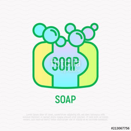 Toiletries Logo - Soap with bubbles thin line icon. Modern vector illustration of ...