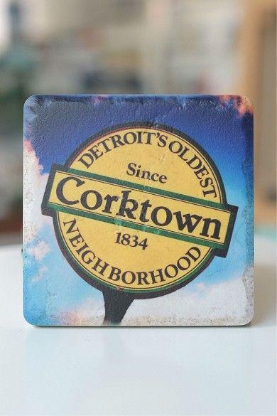 Corktown Logo - Corktown Detroit Porcelain Tile Coaster