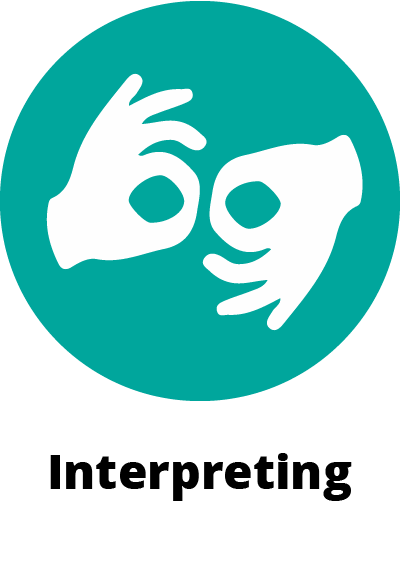 Interpreter Logo - Topic: interpreting. National Deaf Center