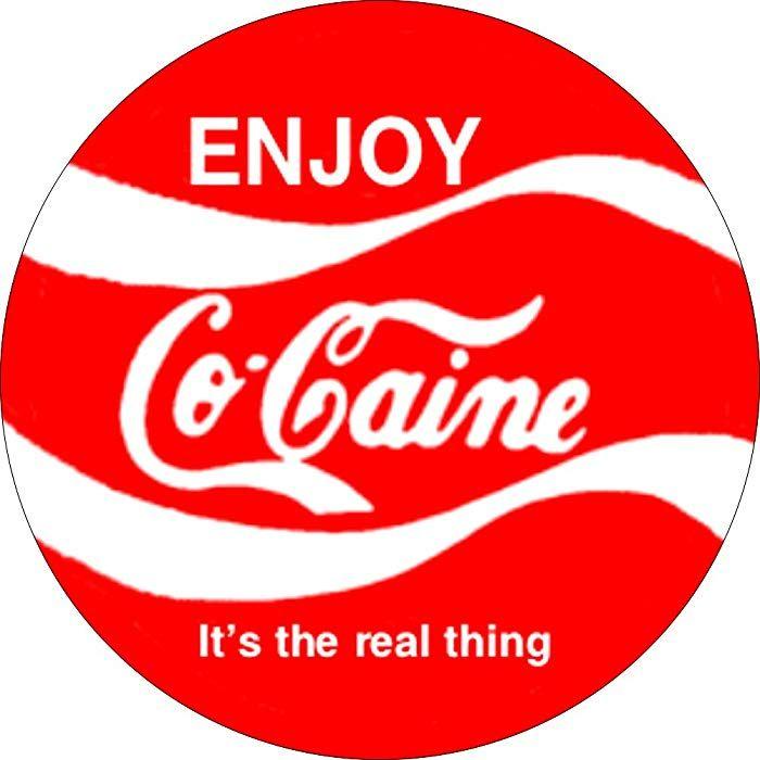 Cocaine Logo - Enjoy Cocaine (Coke Logo Parody) Button Pin: Clothing