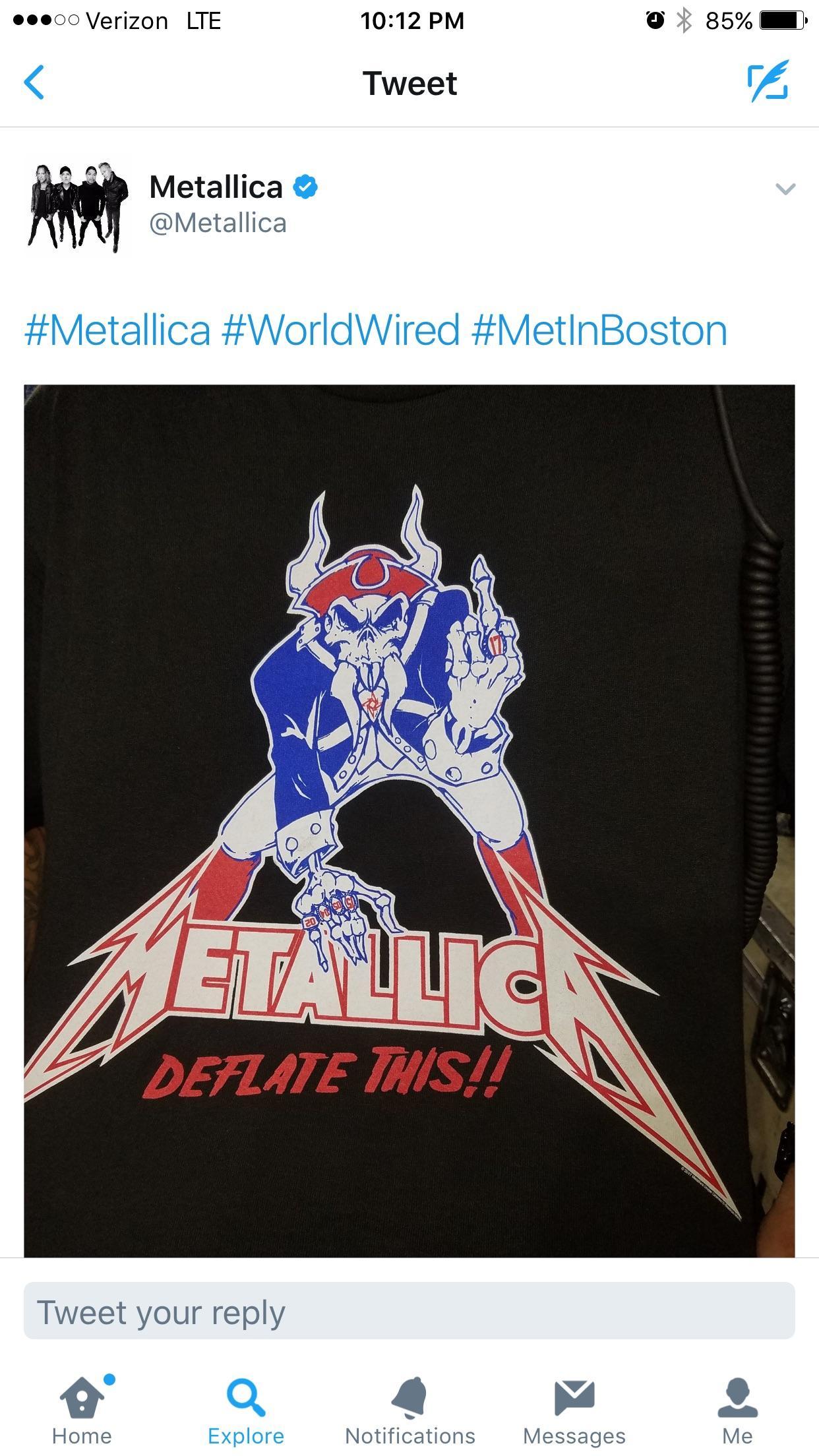 Deflate Logo - Shirt from tonight's Metallica show at Gillette : Patriots