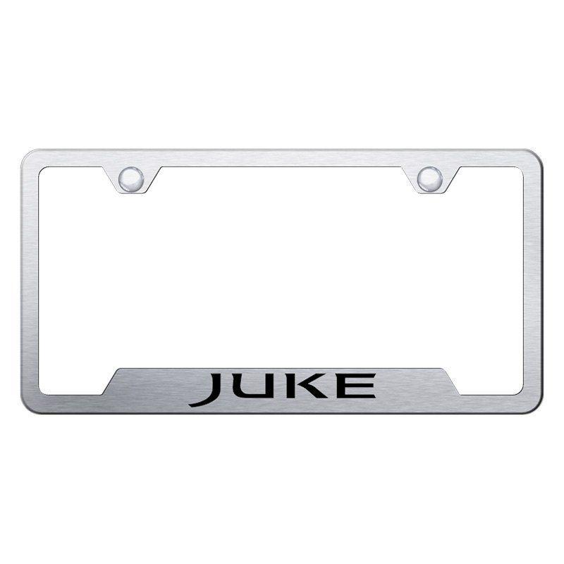 Juke Logo - Autogold® GF.JUKE.ES - Brushed License Plate Frame with Laser Etched Juke  Logo and Cut-Out