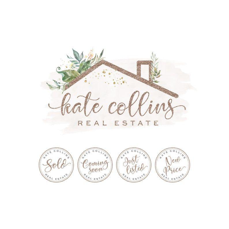 Roof Logo - Real Estate Logo Design and Stamps, Floral House Roof Logo, Realtor Logo,  Real Estate Branding, Realtor Logo and Watermark 514