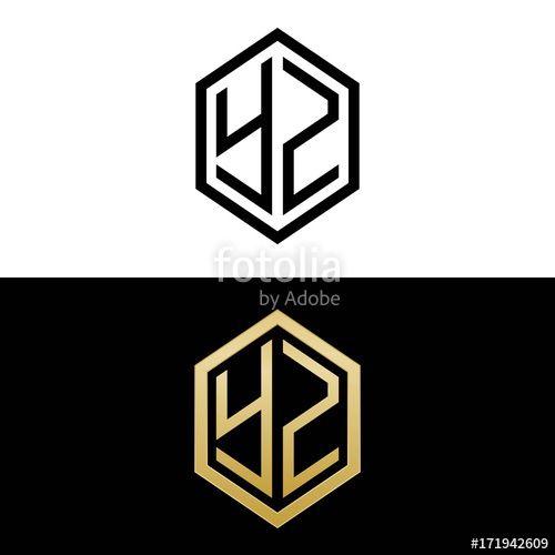 Yz Logo - initial letters logo yz black and gold monogram hexagon shape vector ...
