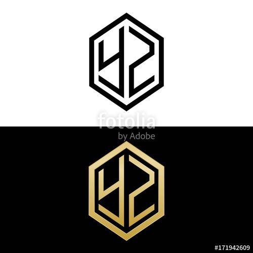 Yz Logo - initial letters logo yz black and gold monogram hexagon shape vector