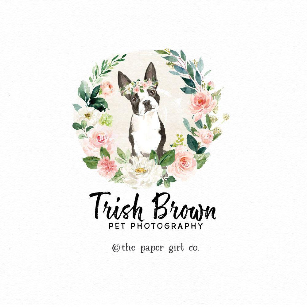 Terrier Logo - boston terrier logo pet shop logo pet photography logo pet sitter logo  premade logo design pet boutique logo floral logo watercolor logo