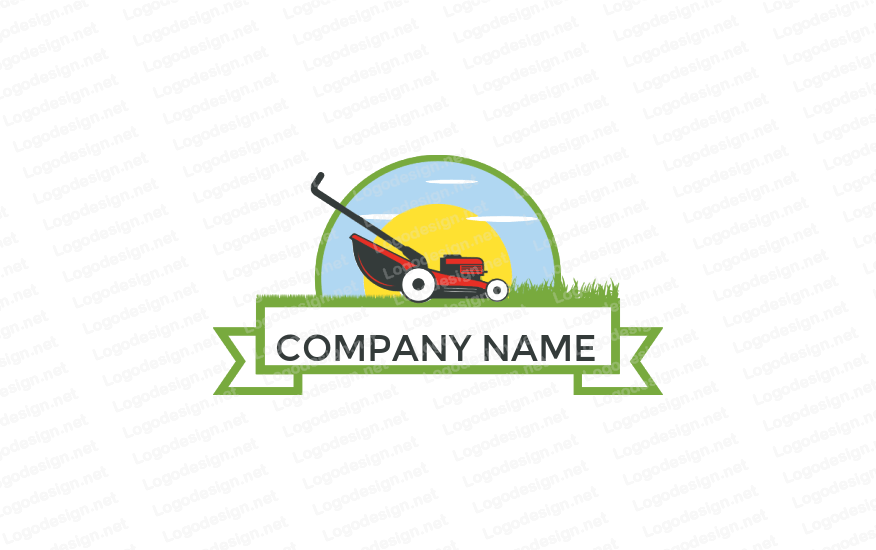 Mower Logo - Lawn mower in front of sun | Logo Template by LogoDesign.net