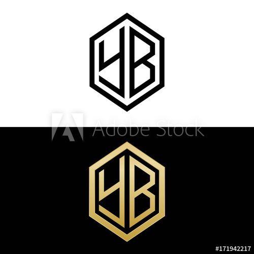 YB Logo - initial letters logo yb black and gold monogram hexagon shape vector