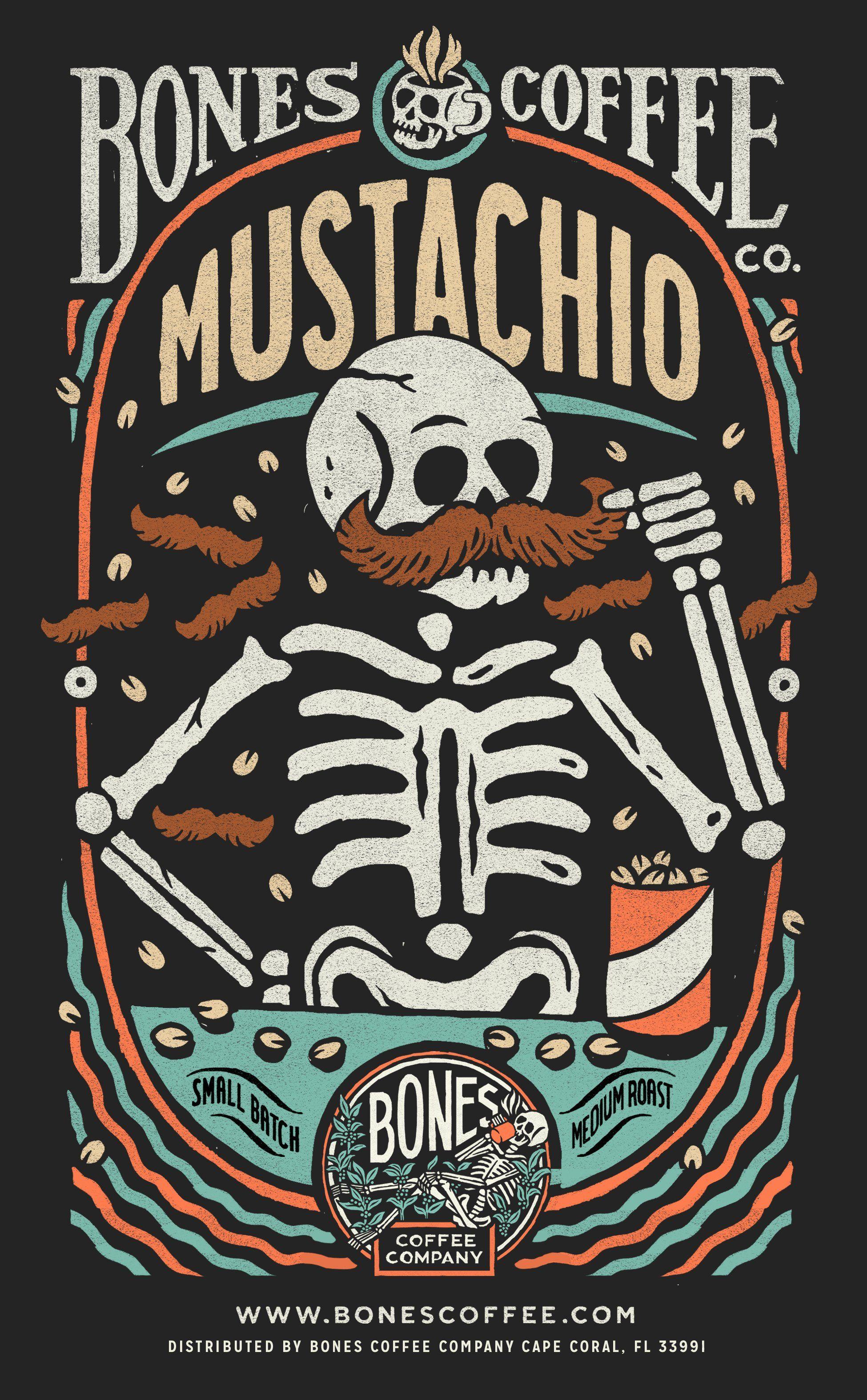 Mostachio Logo - Mustachio by Bones Coffee Company - 12oz | Pistachio Flavored Coffee