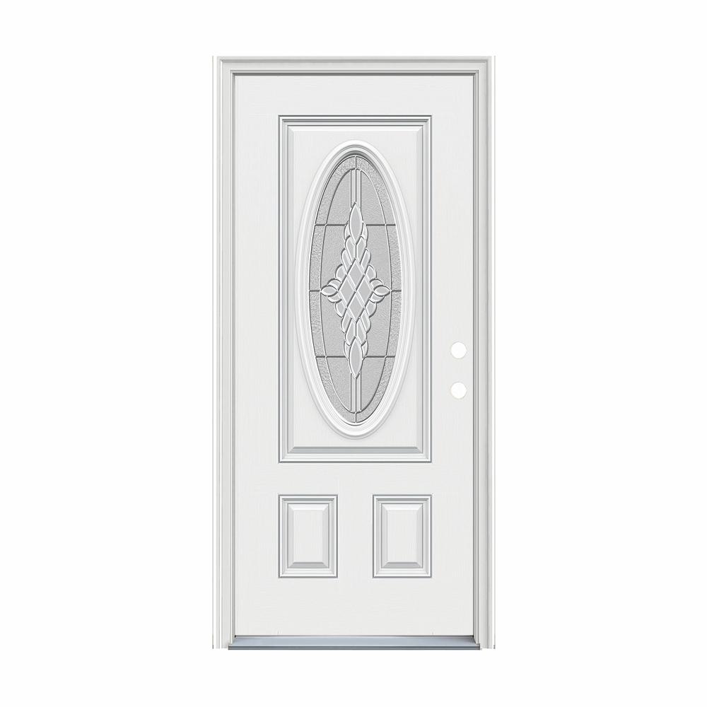 Frontdoor.com Logo - JELD WEN 36 In. X 80 In. 3 4 Oval Lite Hadley White Painted Fiberglass Prehung Left Hand Inswing Front Door W Brickmould