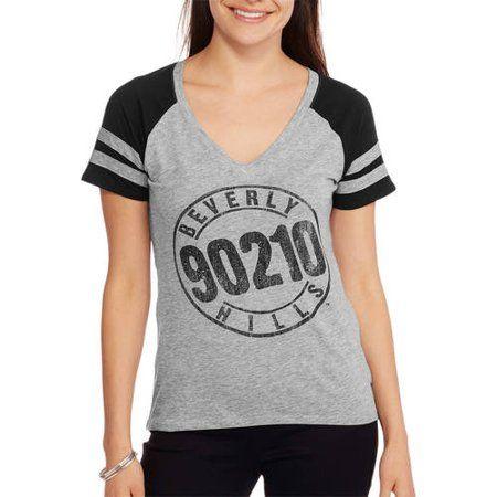 90210 Logo - Women's Beverly Hills 90210 Logo Vneck Varsity Graphic Football T Shirt