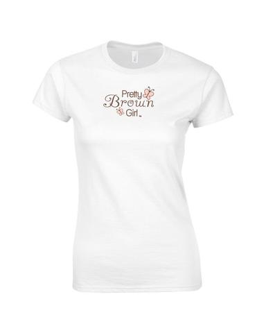 Sparkly Logo - White Pretty Brown Girl Ladies T-Shirt w/ Sparkly Logo