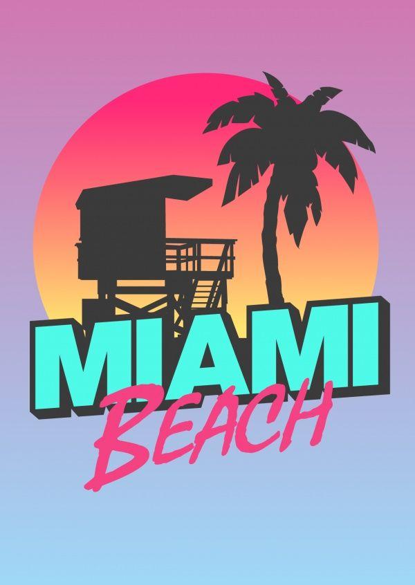 Miami Logo - Miami – 80s Retro Style | Poster 70S Originals | Beach logo, Beach ...