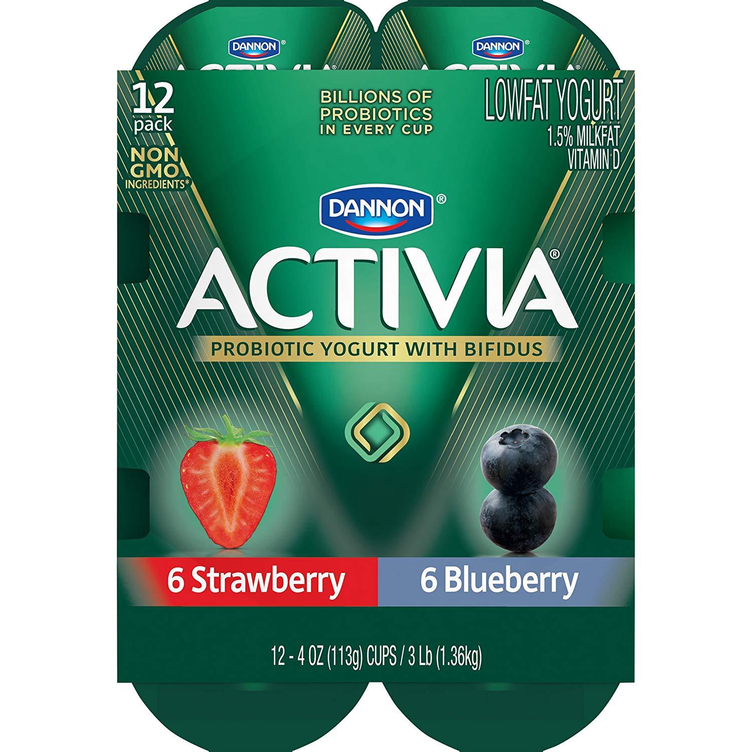 Activia Logo - Dannon Activia Lowfat Yogurt, Strawberry & Blueberry Variety Pack, 4 Ounce  (Pack of 12) Lowfat Probiotic...