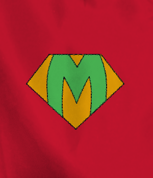 Yellow and Green M Logo - Red Hero Cape With Yellow Shield And Kelly Green M Adult
