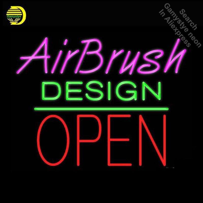 Airbrush Logo - Airbrush Design Block Open Neon Sign Brand REAL GLASS Tube BEER BAR PUB  Lamp Club Shop Light Sign Display Custom LOGO Design