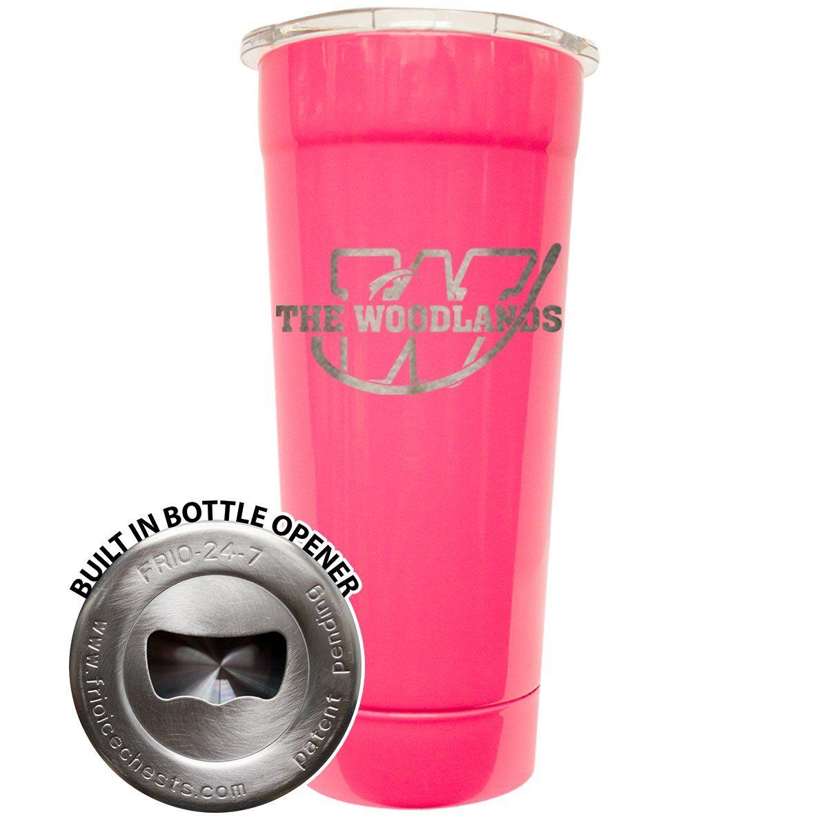 TWHS Logo - Frio 24 7 Neon Pink Powder Coated Cup W/ Bottle Opener And TWHS Logo