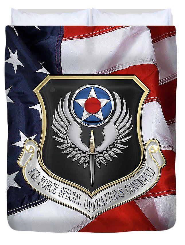AFSOC Logo - Air Force Special Operations Command F S O C Shield Over American Flag Duvet Cover