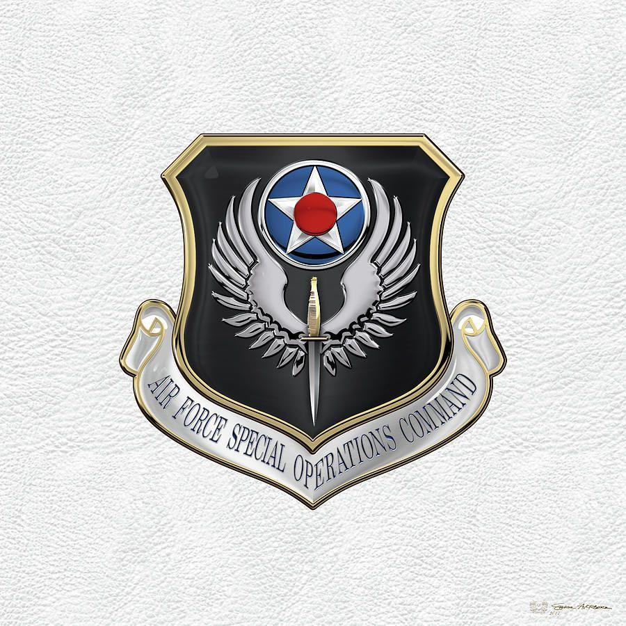 AFSOC Logo - Air Force Special Operations Command - A F S O C Shield Over White Leather  by Serge Averbukh
