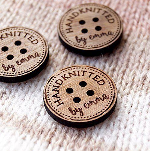 Engraved Logo - Wooden buttons, custom made wood buttons, engraved buttons with your text  or logo, wooden tags for knitted or crochet products, set of 25