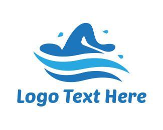 Swimming Logo - Blue Person Swimming Logo