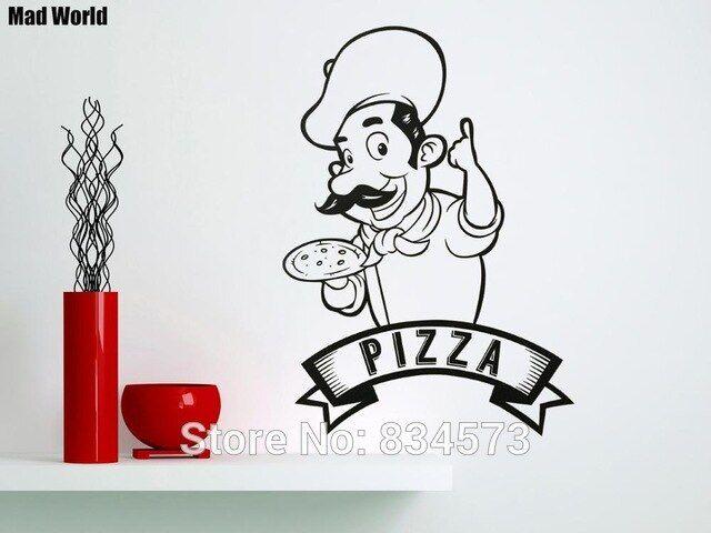 Pizzeria Logo - US $14.2 |Mad World Pizza Pizzeria Logo Cooking Wall Art Stickers Decal  Home DIY Decoration Wall Mural Removable Room Decor Wall Stickers-in Wall  ...