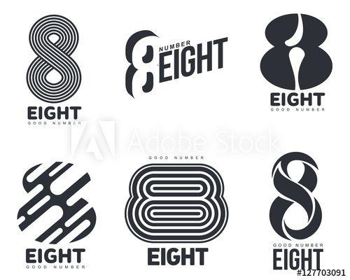 Eight Logo - Set of black and white number eight logo templates, vector