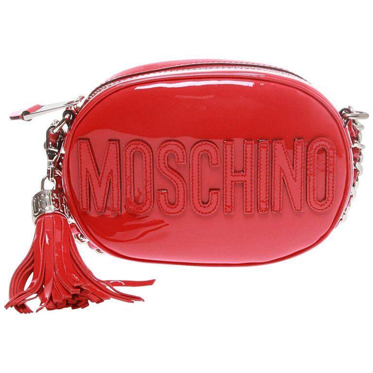 Red Cross Bag Logo - Moschino Red Patent Oval Logo Cross-body Bag For Sale at 1stdibs