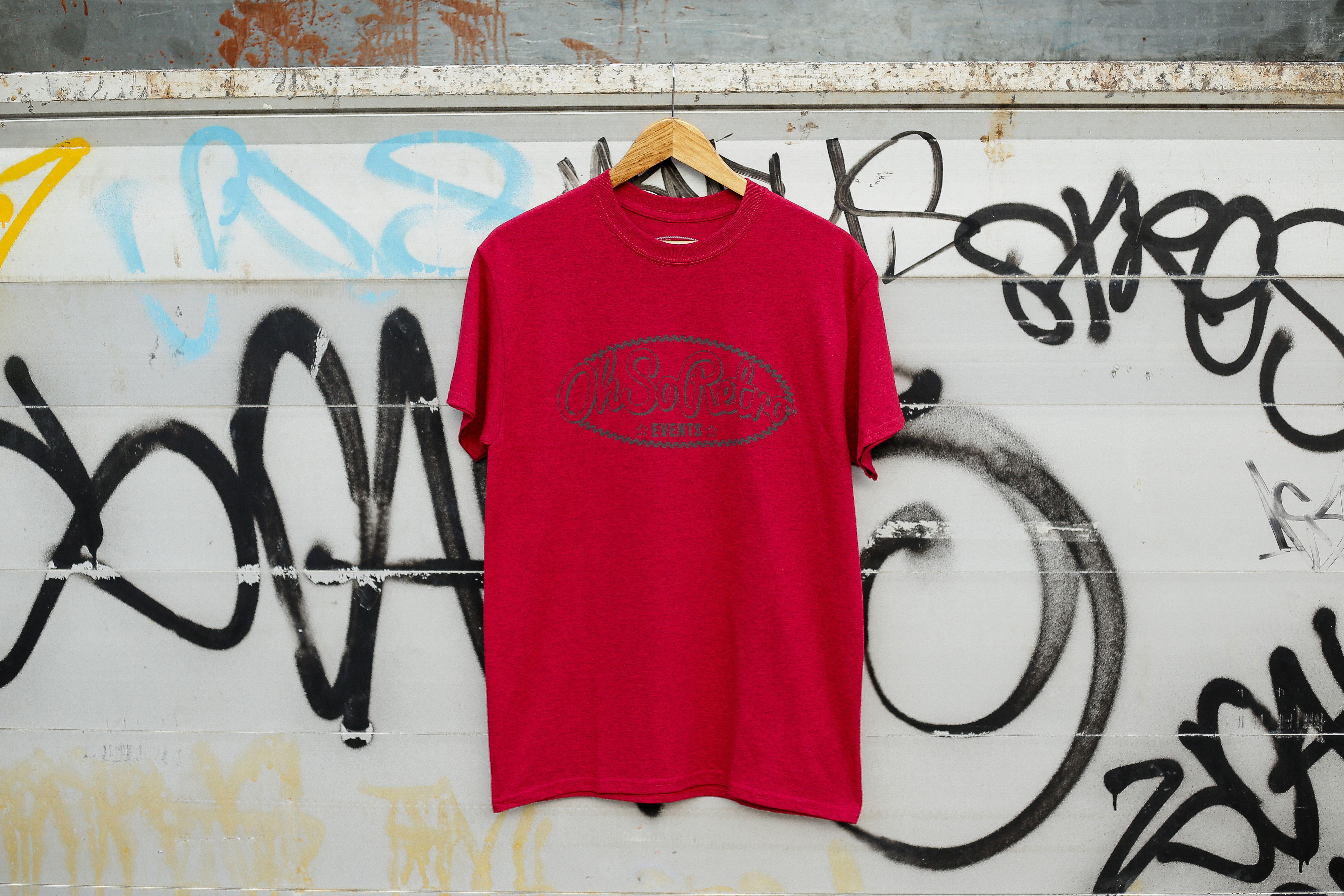 Red Oval Logo - Antique Red with Black Oval Logo Tshirt - OhSoRetro Events