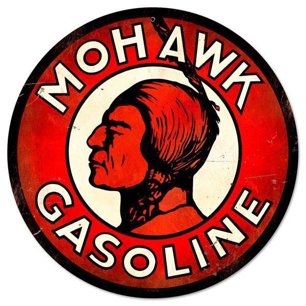 Gasoline Logo - Mohawk Gasoline Tin Sign Red Indian Logo Gas Station Garage Round ...