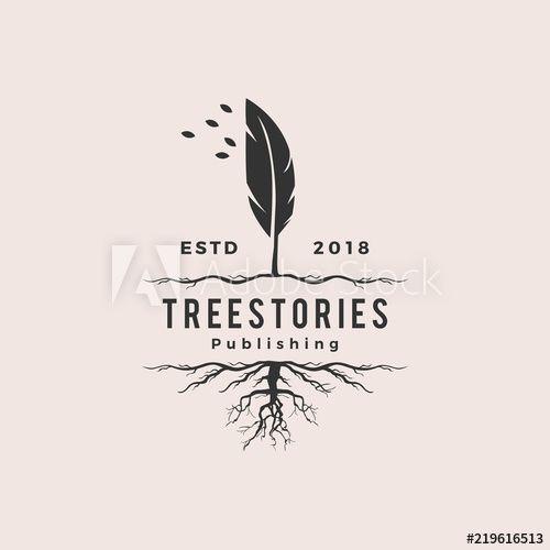 Quill.com Logo - tree quill feather ink root logo vintage retro hipster vector icon ...
