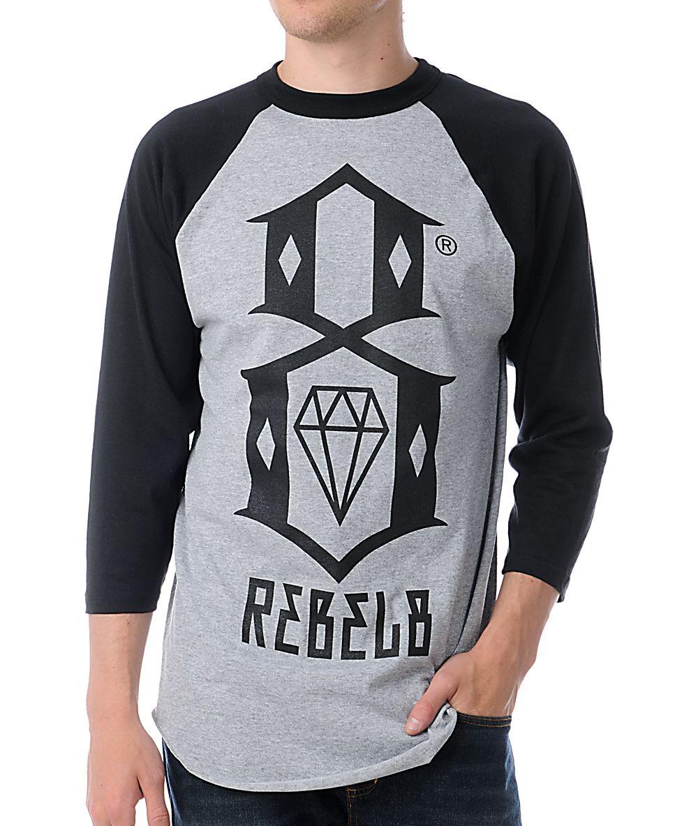 Rebel8 Logo - REBEL8 Logo Grey & Black Baseball T Shirt
