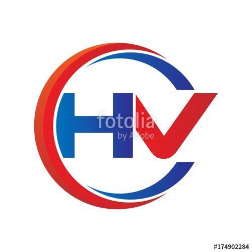 HV Logo - hv logo vector modern initial swoosh circle blue and red Stock