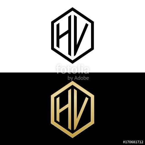 HV Logo - initial letters logo hv black and gold monogram hexagon shape vector ...