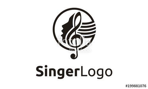 Singing Logo - Singer Vocal Choir with Music Notes Woman Face Silhouette