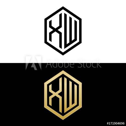 Xw Logo - initial letters logo xw black and gold monogram hexagon shape vector ...