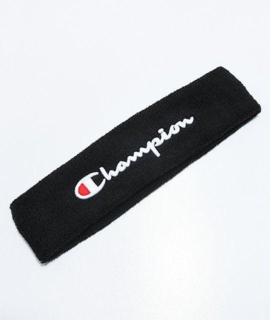 Headband Logo - Champion Terry Logo Black Headband