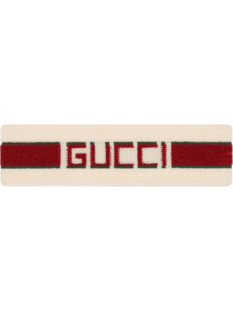 Headband Logo - Off White & Red Stripe Logo Headband