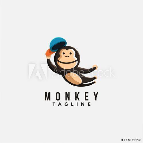 Chimp Logo - Mascot cartoon logo of jumping monkey / chimp / chimpanzee with hat ...