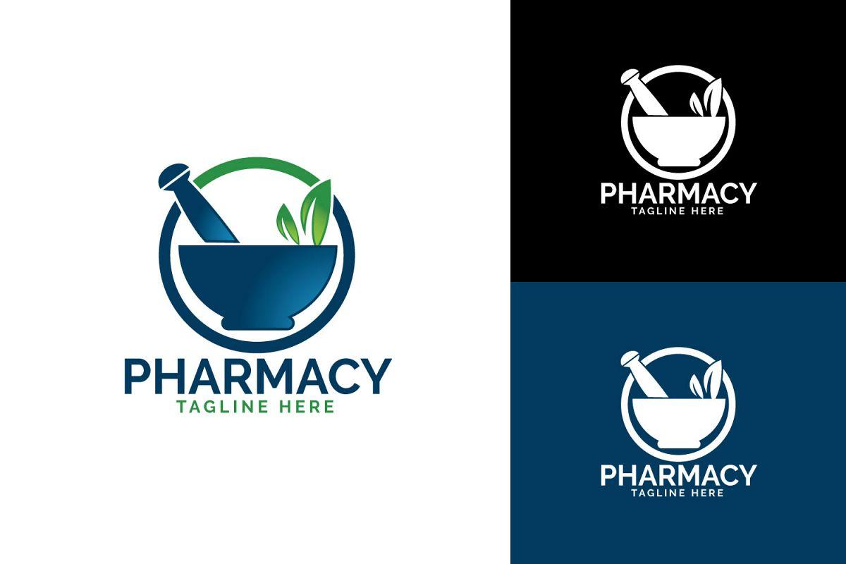 Mortar Logo - Pharmacy medical logo. Natural mortar and pestle logotype