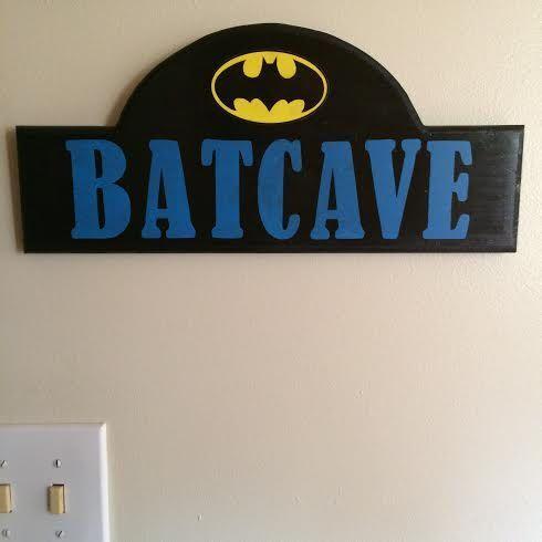 Batcave Logo - Handmade Wooden Batcave Sign with Batman Logo - 7